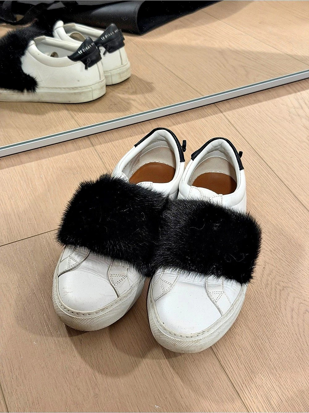 Givenchy Urban Street Mink Fur Sneakers White & Black
